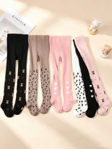 6 pares de mallas de punto casuales para niños, leggings de pie completo con estampado dulce de dibujos animados & animales, cintura elástica alta, amigable con la piel & cómodo, versátil para uso diario / escuela / fiesta - Multicolor - Ver 4