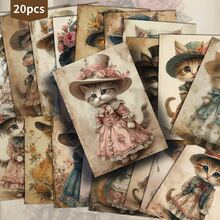 20pcs Victorian Style Cat Postcard Set, Classic Poster Art Style, Suitable For Scrapbooking And Handmade Crafts - View 2