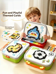 Children's DIY Pixel Mosaic Puzzle Toy, Plug-In Building Block Set, Mushroom Nail Art Craft Kit, Cartoon Animal Pattern Matching Game, Color Recognition Activity, Fine Motor Skills Toy, Portable Travel Storage Box, Interactive Learning Gift For Toddlers And Children - Multicolor - View 2