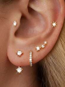 5 Pairs Exquisite Fashionable Small Gold Hoop Earrings, Stackable Women's Earring Set Jewelry, Women's Gift, Suitable For Daily Wear - Gold 5-pack - View 7