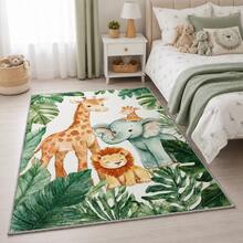 1100G Cashmere Cartoon Wind Carpet Jungle Safari Animals Area Rug Outdoor Rugs With Non-Slip, Washable, And Stain-Resistant Feature S Giraffe Elephant Zebra Forest Pattern Rugs Living Room Large Rugs For Bedroom Bedroom Decoration Rugs - Simple Cartoon Wind Animal Plant Green Pink - View 13