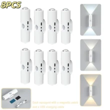 免布線安裝夜燈 2/4/8入組 LED 壁燈，充電式感應壁燈，自黏式山丘雙氛圍燈，適用於臥室、樓梯、室內、室外、陽台、更衣室 - 三色光 - 查看 14