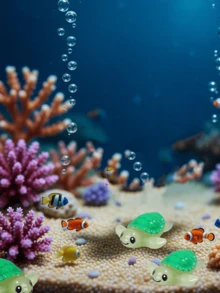 100/50/20/10/1個迷你綠色樹脂海龜，發光小型海洋動物擺飾，適合DIY仙女花園、盆栽植物裝飾、園藝裝飾、汽車內飾、派對與生日裝飾 - 彩色 - 查看 8