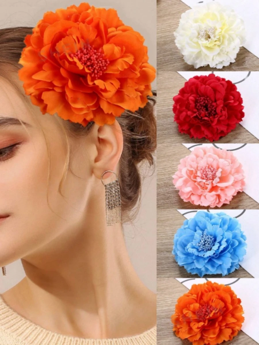 1/6 Pcs Women's Hawaiian Style Fashion Decorative Hair Simulation Peony Flower Hair Clip For Daily Use, Ideal Gift For Girls - Multicolor - View 1