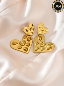 1 Pair Y2K Hot Girl Exquisite Stainless Steel Heart Stud Earrings, Women's Daily Party Date Gift/Gold - Gold - View 5