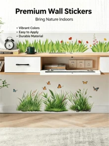 1pc Fresh Natural Grassland Butterfly Wall Sticker, Self-Adhesive Removable PVC, Baseboard Decorative Sticker, Watercolor / Illustration Dual Styles Optional, Bedroom Living Room Wall Beautification Tool, Baseboard, Wall Corner, Wall Blank Space Decoration. - Wall Stickers - View 7