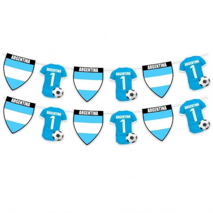 1 Set Banner Bertema Sepak Bola Argentina, Banner Bendera dan Jersey Argentina untuk Dekorasi Pesta Piala Dunia - A - View 1