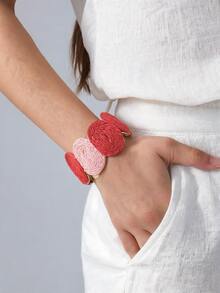 1pc Vintage Round Woven Bracelet, Bohemian Contrast Color Design, Versatile Bangle For Island Vacation, Pastoral Outings, Commuting, And Urban Daily Wear - Red - View 9