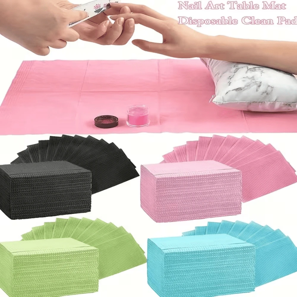 10/50/125pcs Disposable Pink/Blue 3-Layer Waterproof Foldable Nail Table Mat, Cleaning Pad Tablecloth, Nail Tissue Paper, Multi-Functional Beauty Tattoo Dental Cleaning Cloth, Waterproof Tablecloth Nail Tools