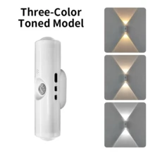 免布線安裝夜燈 2/4/8入組 LED 壁燈，充電式感應壁燈，自黏式山丘雙氛圍燈，適用於臥室、樓梯、室內、室外、陽台、更衣室 - 三色光 - 查看 5