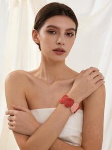 1pc Vintage Round Woven Bracelet, Bohemian Contrast Color Design, Versatile Bangle For Island Vacation, Pastoral Outings, Commuting, And Urban Daily Wear - Red - View 10