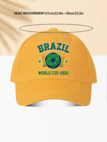 1件羊毛棒球帽 世界盃主題「BRAZIZ WORLD CUP 2026」印花圖案 送給家人和朋友的禮物 全季節裝飾風格 男士女士必備時尚單品 - 毛青 - 查看 3