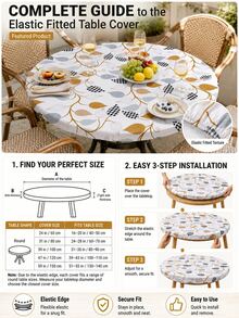 1pc-Fitted Table Cover, Stretch Tablecloth For Outdoor Dining Table, Modern Leaf Print Polyester Table Cover With Elastic Edge, Washable Table Protector For Patio Garden Kitchen Dining, Picnic, Party, Everyday Home Decor - Multicolor - View 2