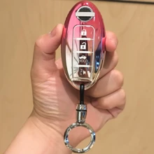 Luxury Gradient Pink Japanese Car Key Cover 4 Keys, Gradient Pink, Suitable For Altima Sentra Rogue Maxima Qashqai, Fashion Cute Automotive Accessories, Providing Replacement Machinery Parts Level Protection Hardware Key Shell Protector With Keychain - Gradient Pink Ring Design - View 2