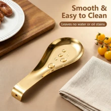 1-5 piezas Reposacucharas con forma de pez de acero inoxidable dorado, soporte anti-óxido para utensilios para el hogar & restaurante - Dorado - Ver 5