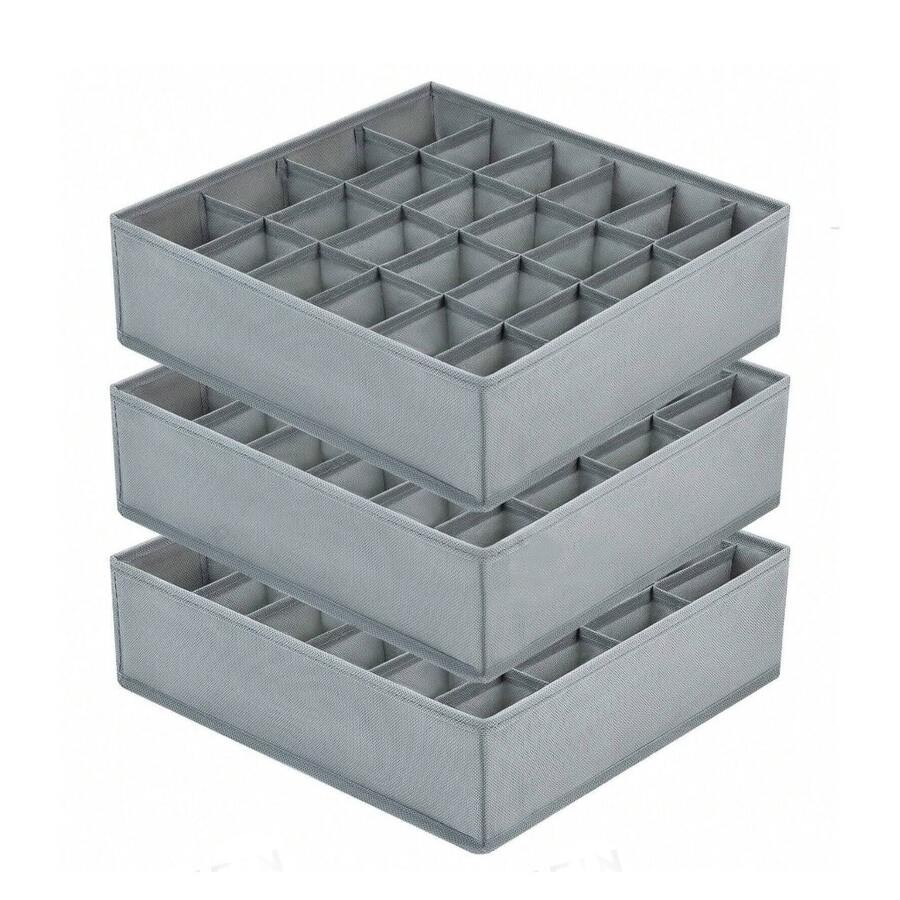 3pcs Fabric Socks Underwear Bra Organizer Box, 24-Grid Divider Storage Box, Drawer Organizer, Stackable Closet Storage Box - Premium Material | Categorized Storage | Dustproof And Moisture-Proof (Multiple Colors Available)