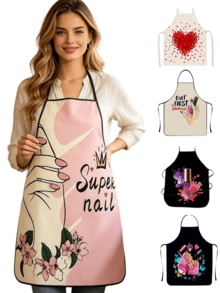 Adjustable Personalized Nail Art Pattern Apron, Suitable For Nail Technicians, Nail Salon Workers, Baking Enthusiasts, Housewives, Home Kitchen, Nail Salon Uniform, Perfect Gift For Nail Art Lovers - Multicolor - View 1