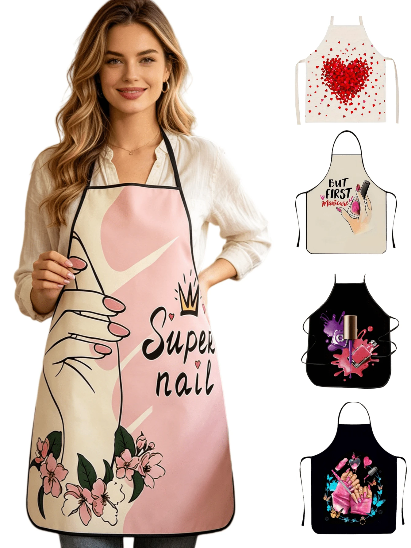 Adjustable Personalized Nail Art Pattern Apron, Suitable For Nail Technicians, Nail Salon Workers, Baking Enthusiasts, Housewives, Home Kitchen, Nail Salon Uniform, Perfect Gift For Nail Art Lovers - Multicolor - View 1