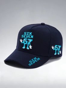 1件/2件 藍色「SIX SEVEN 67」數字圖案設計印花中性彎簷棒球帽與斜跨包，街頭時尚戶外運動棒球帽彎簷帽與包，可調節，適合日常穿著與禮物 - SIX SEVEN 67 - 查看 12