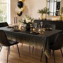 1pc Disposable Waterproof Oil-Proof PEVA Polka Dot Party Tablecloth, For Birthday, Graduation, Restaurant, Wedding Anniversary Bridal Shower Picnic Tea Party Table Decoration - Black - View 4