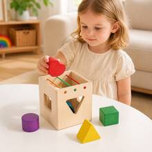 Wooden Shape Sorting Toy For Toddlers – Montessori Educational Activity Box With Colorful Geometric Blocks For Early Learning - Multicolor - View 4