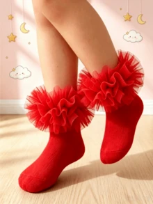 2 Pairs Baby Girls Ruffle Princess Socks With Fluffy Big Pleat Design - Multicolor - View 2