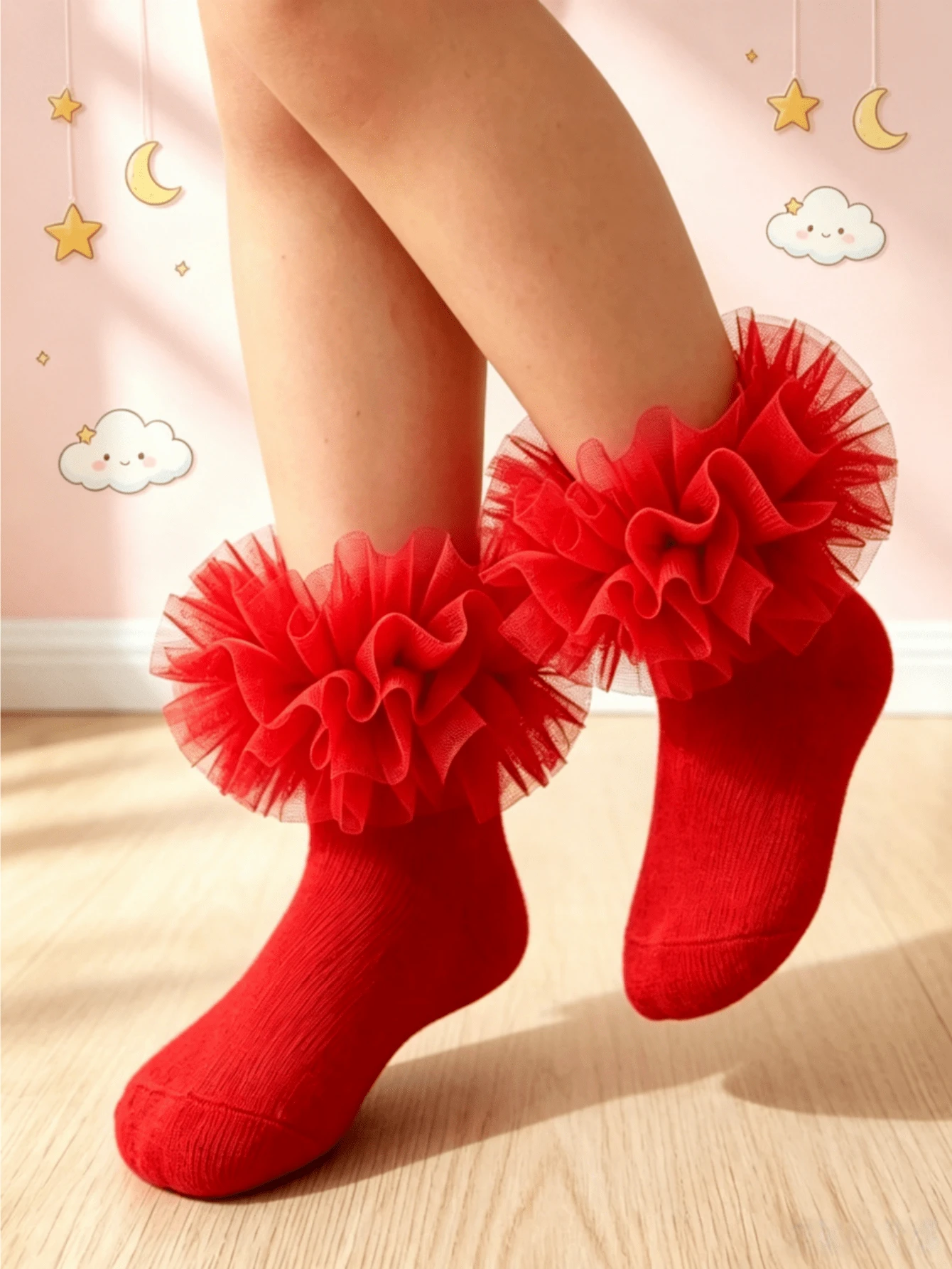 2 Pairs Baby Girls Ruffle Princess Socks With Fluffy Big Pleat Design