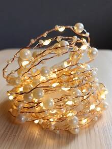 1pc 2/3/5m Faux Pearl Wrapped Copper Wire Decorative String Lights, Requires 2 AA Batteries, Indoor Tabletop Decorative String Lights, Party, Holiday Event, Wedding Scene Decorative Lighting, Home Room Wall Decorative Lights - Warm white light - View 5