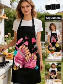 Adjustable Personalized Nail Art Pattern Apron, Suitable For Nail Technicians, Nail Salon Workers, Baking Enthusiasts, Housewives, Home Kitchen, Nail Salon Uniform, Perfect Gift For Nail Art Lovers - Multicolor - View 5