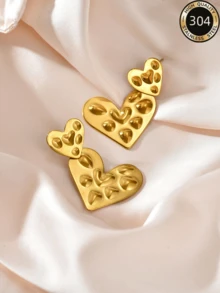 1 Pair Y2K Hot Girl Exquisite Stainless Steel Heart Stud Earrings, Women's Daily Party Date Gift/Gold - Gold - View 4