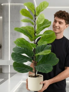 1Pc 85cm/95cm Artificial Fiddle Leaf Fig Tree Stem, Faux Plant For Home Decor, Living Room Office Corner Decoration, Bohemian Style, Wedding Christmas Party Gift, Fake Plants Without Pot - Green - View 8