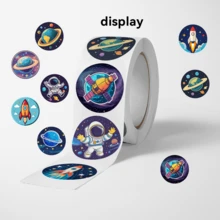 500pcs/Roll Round Self-Adhesive Envelope Seals, Scrapbooking DIY Decorative Stickers, 10 Different Space/Planet/Earth/Universe Patterns, Planner Collage Material, Christmas Gift Wrapping Seals, Vintage Photo Album, Storage Jar Gift Box Decoration - Planet/Universe Patterns - View 7