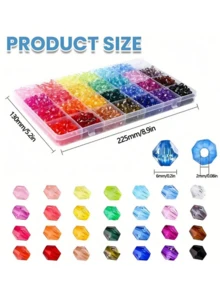 840pcs/1400pcs Crystal Faceted Beads, 28 Colors, 6mm Double Cone Acrylic Crystal Pearls, Suitable For Necklace, Bracelet, Earring Jewelry Making And DIY Crafts - Multicolor - View 4