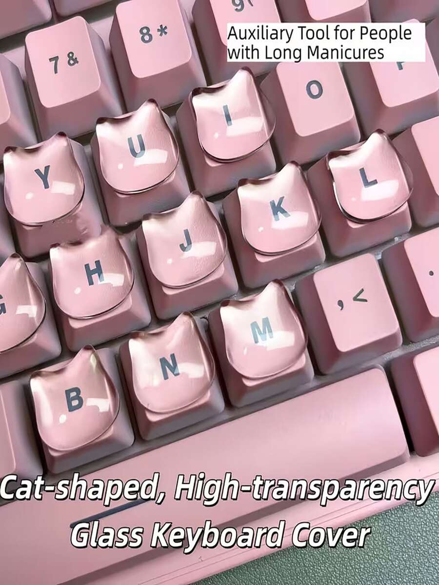 10/26pcs Cat-Shaped Transparent Keycaps - Glossy Cat Eye Design, /White Nail Button Covers, Suitable For QWERTY Typing, Compatible With PC/Laptop, Cute Computer And Cat Lover DIY Typing Aid, Keyboard Gaming, Fun Keyboard, Keyboard And Tablet Protection