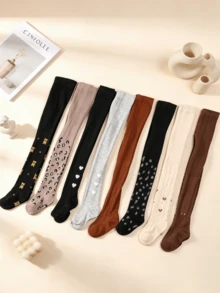8 pares de mallas de punto casuales para niños, leggings de pie completo con estampado dulce de dibujos animados & animales, cintura elástica alta, amigables con la piel y cómodos, versátiles para uso diario / escuela / fiesta - Multicolor - Ver 4
