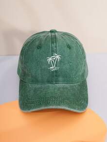 1pc/2pcs Unisex Y2K Style Embroidered Coconut Tree Washed Baseball Cap, Outdoor Sun Protection Hat Suitable For Outdoor Sports, Sunshade And Daily Commute - Dark Green - View 6