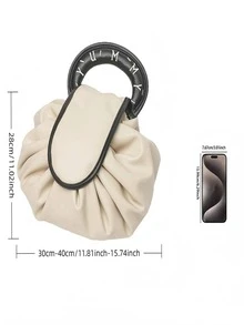 New Letter Slouchy Drawstring Makeup Bag For Women, Portable Waterproof PU Travel Toiletry Bag, Handheld Storage Pouch Box Case, Premium (Milk Coffee Color) (26 Letters Available To Choose From),Back To School - View 8
