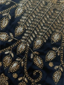 Formal Arabic Style Dress, Exquisite Black Long Gown, Decorated With Gold Beads, Contrast Sequins, Stand Collar And Flowing Cape Sleeves - Black Gold - View 6