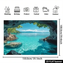 1pc 2D Flat Summer Blue-Green Ocean Landscape Wall Tapestry, 100% Polyester, Suitable For Party Decoration, No Electricity Required, Ideal Choice For Photography Studio Props - A - View 7