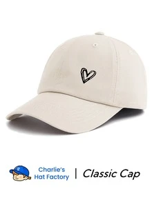 1 pieza Gorra de béisbol con estampado de corazón, estilo clásico y casual retro, banda de sudor suave, ajustable, protección solar ligera, versátil gorra de papá vintage - Beis - Ver 1