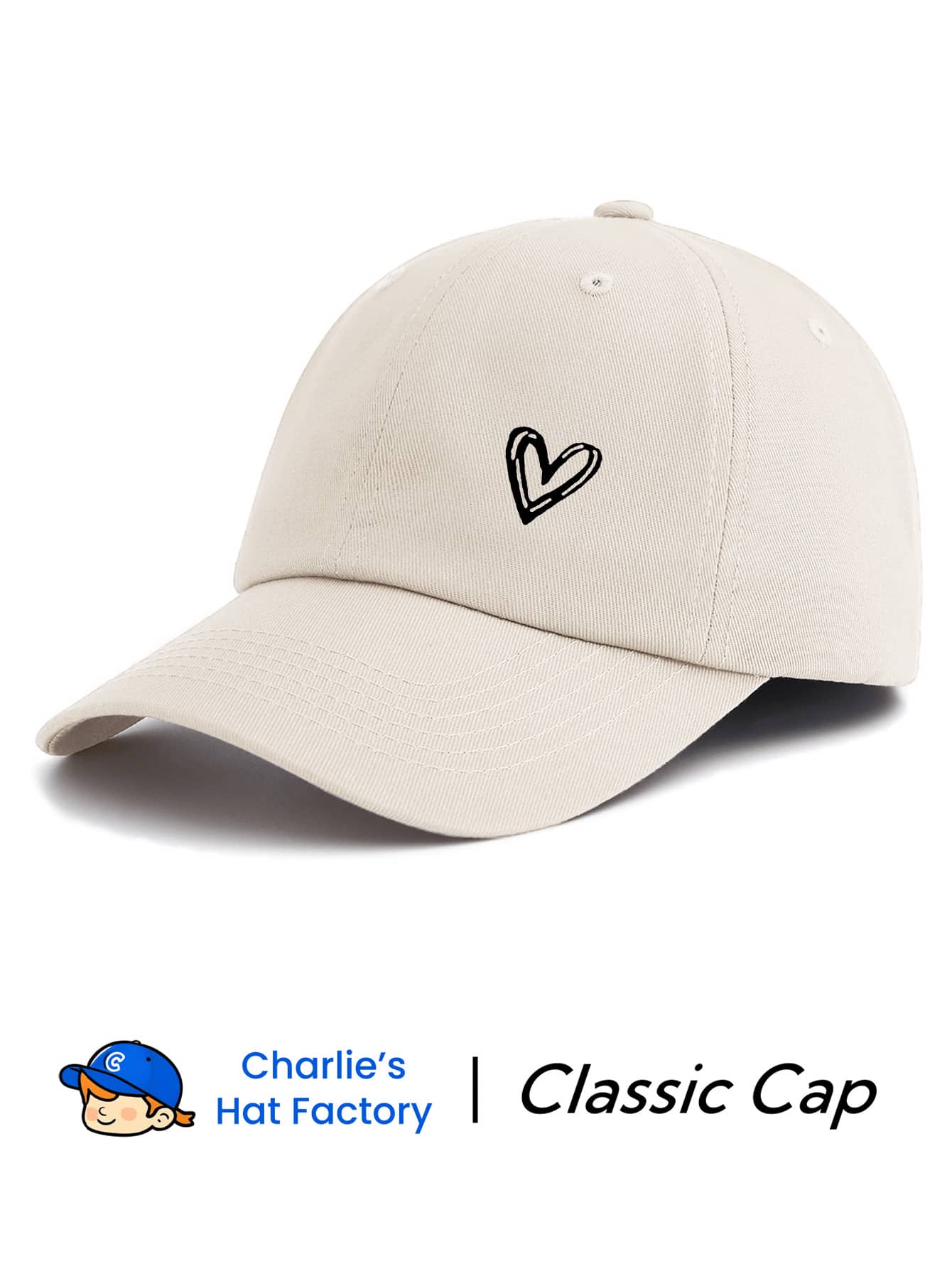 1 pieza Gorra de béisbol con estampado de corazón, estilo clásico y casual retro, banda de sudor suave, ajustable, protección solar ligera, versátil gorra de papá vintage - Beis - Ver 1
