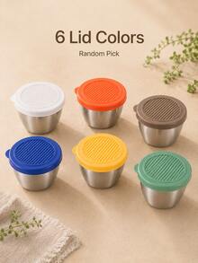 6pcs Mini Stainless Steel Sauce Cups With Colorful Silicone Lids, Reusable Condiment Dishes For Ketchup, Dressing, And Dips, Perfect For Kitchen, Lunch, Picnic, Party Gifts, Random Color - View 8