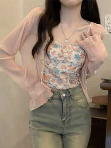1件女款夏季長袖開襟披肩，冷氣房小開襟衫 - 彩色 - 查看 21