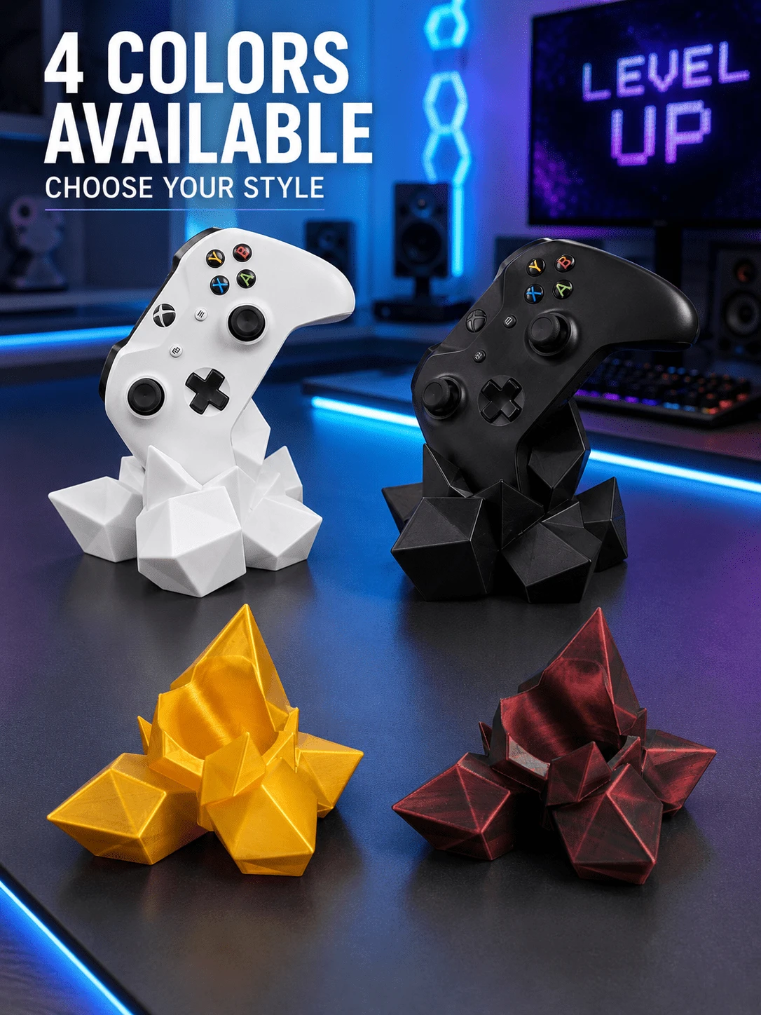 Dudukan Kontroler Kristal, Dudukan Kontroler Game & Ponsel 2-in-1 untuk Meja, Dudukan Display Gamepad Universal, Organizer Meja Dekorasi Ruang Gaming Cetak 3D Geode, Aksesoris Kontroler Video Game, Hadiah Gamer Keren untuk Pria dan Anak Laki-laki