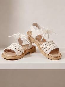 2026 Style Light Beige/Silver Country Style Sandals - Hollow Stitching PU Mesh With Pearl Decoration - Suitable For Daily Outings! - Beige - View 4