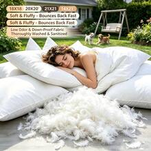 White Down Pillow Insert, 18x18/20x20/21x21 Inch Square Cushion Insert, Soft And Fluffy With Cotton Cover, Down-Proof, Suitable For Sofa Bed Home Decor Hotel - White - View 3
