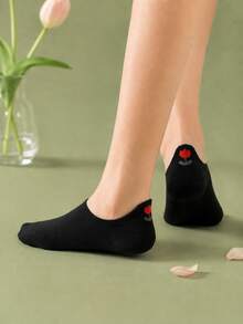 5 Pairs (Non-Embroidered) Black Crown Flower Campus Style Breathable Sweat-Absorbent Versatile Women's Socks Randomly Shipped - Black - View 4
