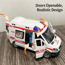 1pc Realistic Ambulance Model: 5 Doors Openable, Sound And Light Effects, Inertia Glide; Immersive Rescue Experience; Rubber Tires; ABS Shatter-Resistant Material; Children's Toy Gift - Multicolor - View 3