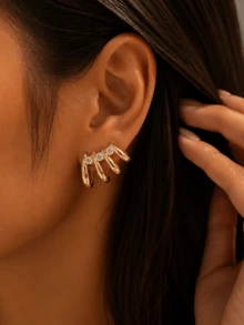 CHICAT Women's Gold Clip-On Earrings, Multi-Ring Curved Non-Pierced Ear Clips, Minimalist Cartilage Ear Jewelry, Suitable For Daily Wear, Parties And Gifts - Earrings - View 3