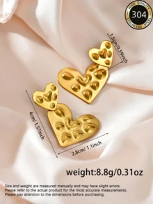 1 Pair Y2K Hot Girl Exquisite Stainless Steel Heart Stud Earrings, Women's Daily Party Date Gift/Gold - Gold - View 2